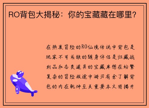RO背包大揭秘:你的宝藏藏在哪里?