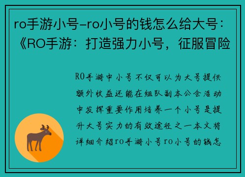 ro手游小号-ro小号的钱怎么给大号:《RO手游:打造强力小号,征服冒险新领域》