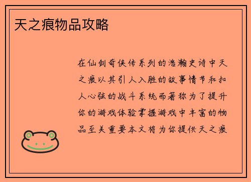 天之痕物品攻略